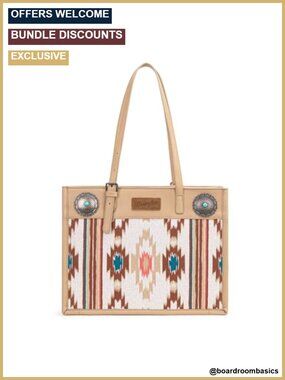 Aztec Canvas Shoulder Bag PU Leather Top Handle Tote for Work Travel